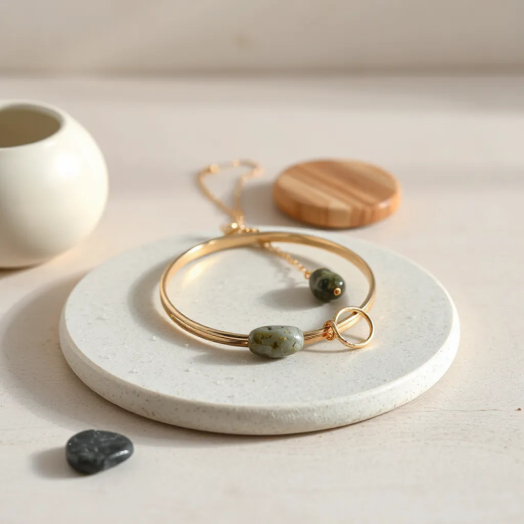Water-resistant necklace, bracelet, and earrings on a clean tray with subtle water droplets