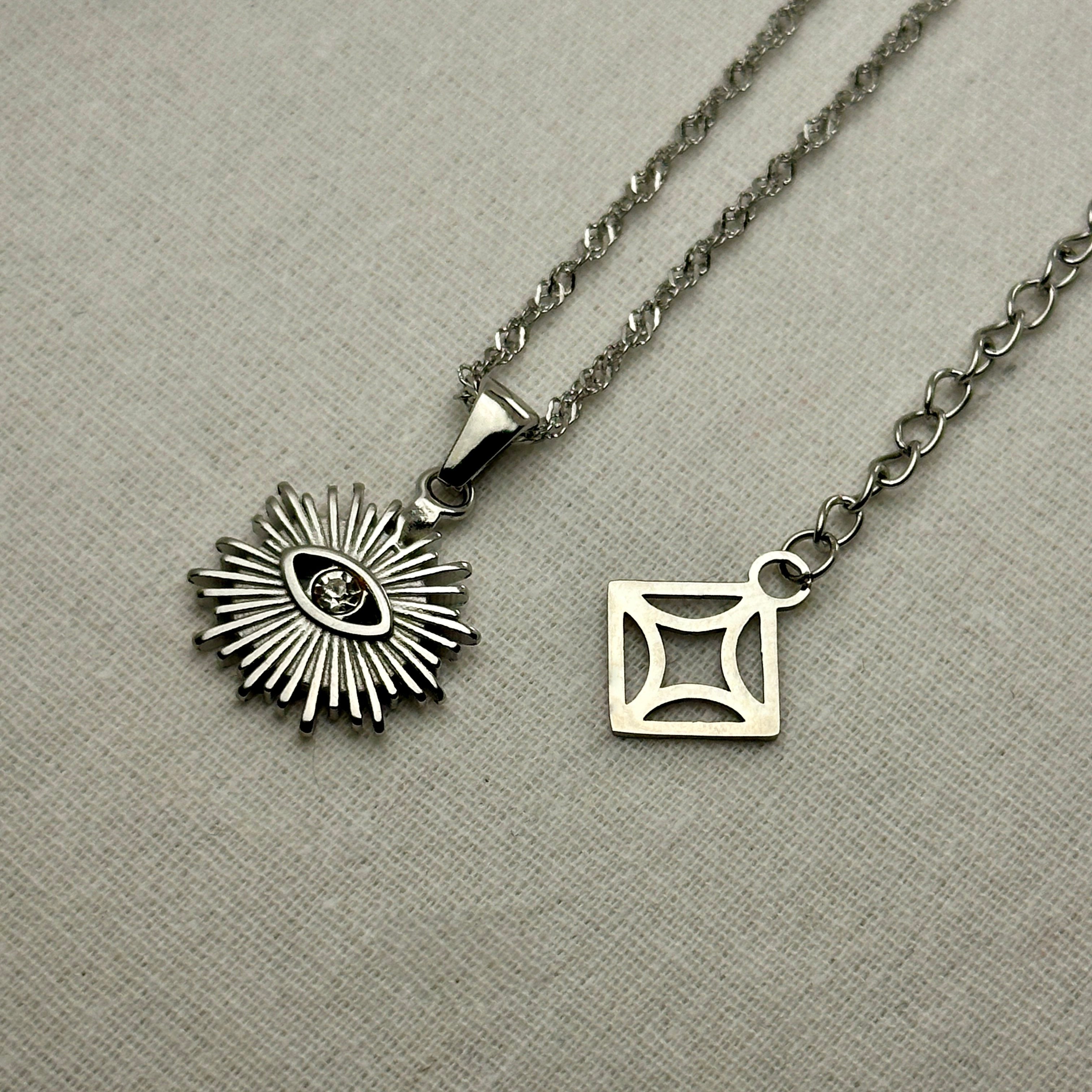 Nazar - Evil Eye Necklace - Stainless Steel Silver - LUMENAURA  LUMENAURA