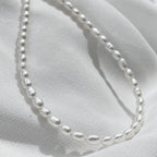 Moti - Freshwater Pearl Necklace - Stainless Steel Silver -  - LUMENAURA