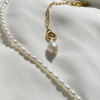 Mukta - Freshwater Pearl & Paperclip Necklace - 18k Gold Plated PVD -  - LUMENAURA