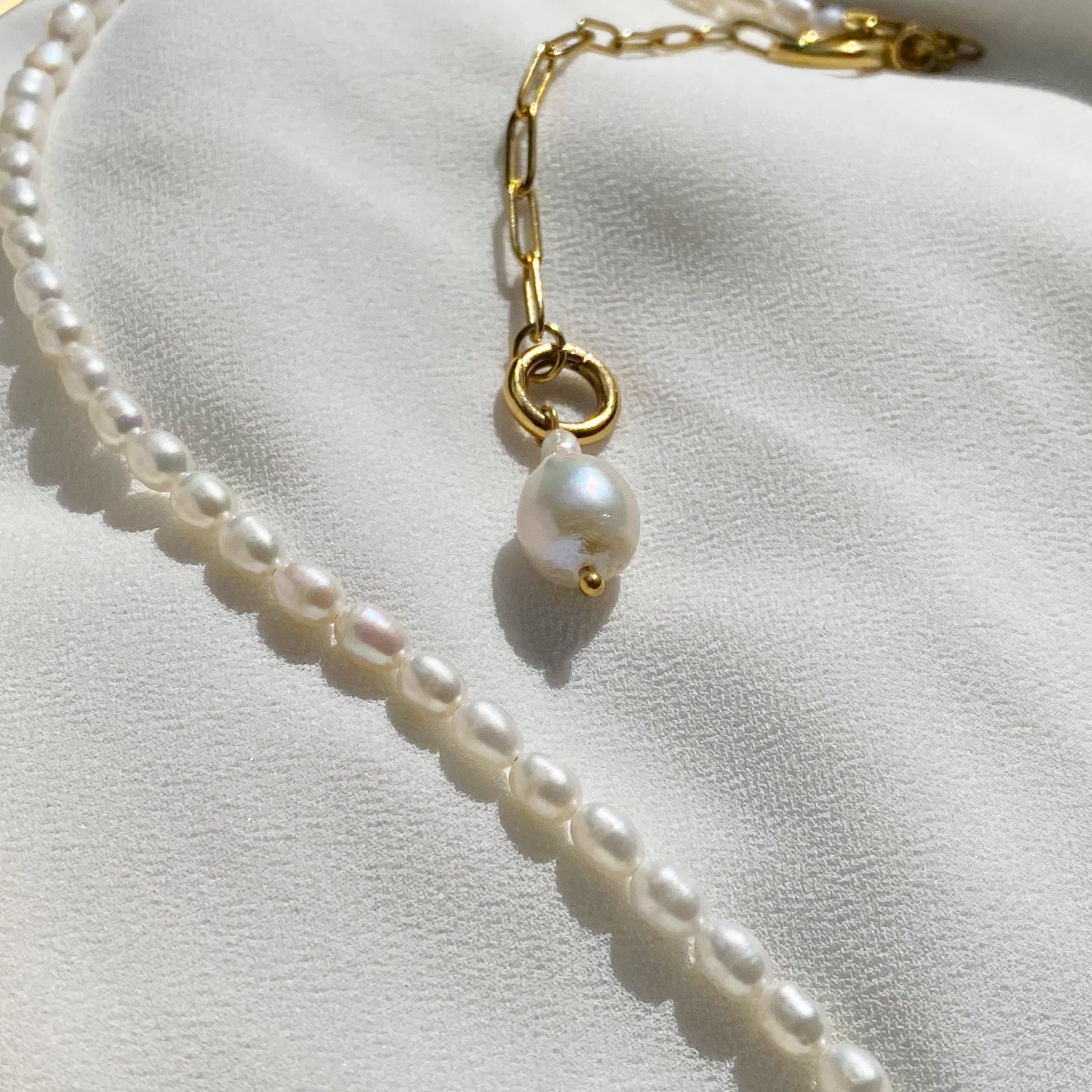 Mukta - Freshwater Pearl & Paperclip Necklace - 18k Gold Plated PVD