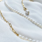Mukta - Freshwater Pearl & Paperclip Necklace - 18k Gold Plated PVD -  - LUMENAURA