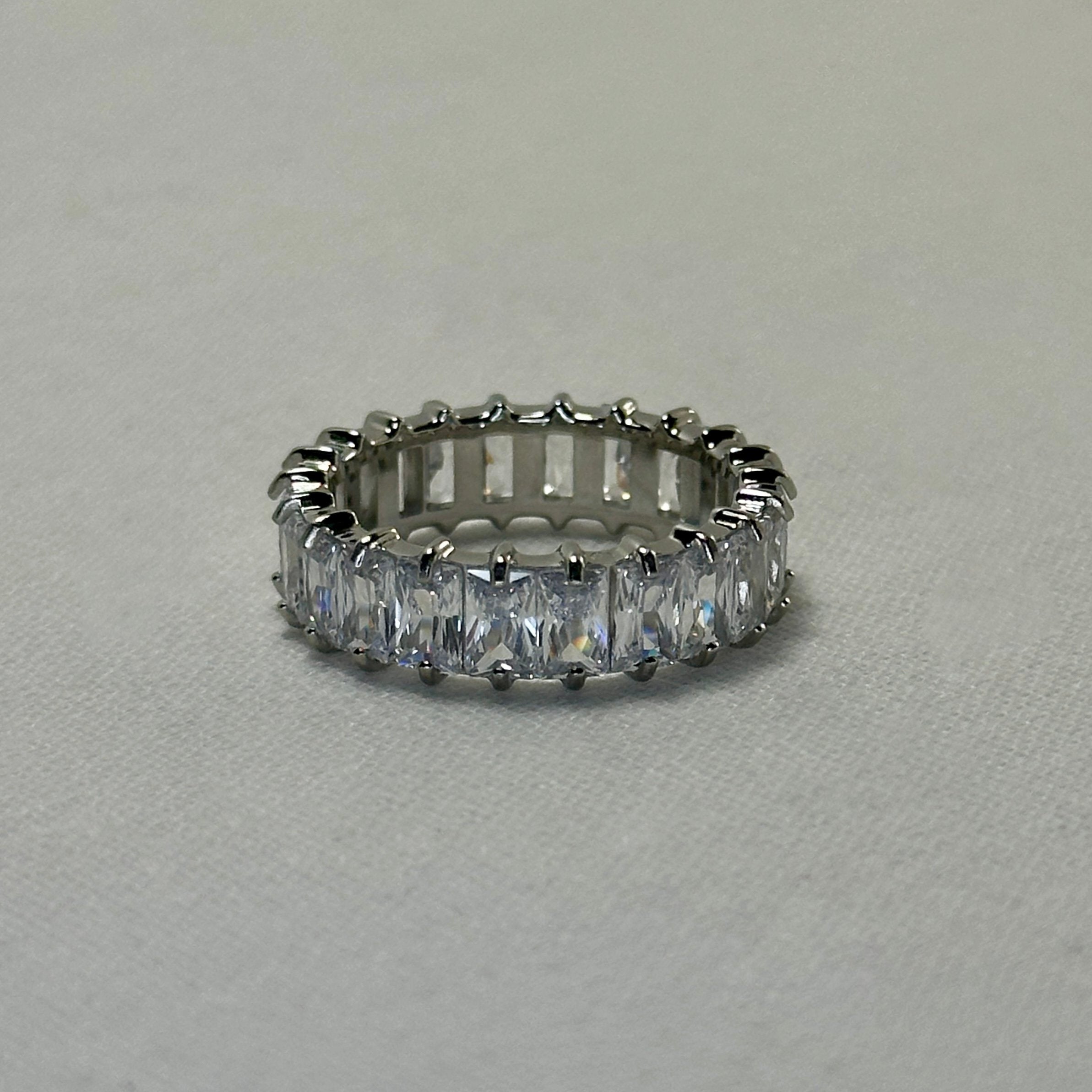 Amara - CZ Baguette Pave Eternity Ring - Stainless Steel Silver - LUMENAURA  LUMENAURA