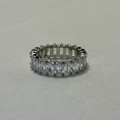 Amara - CZ Baguette Pave Eternity Ring - Stainless Steel Silver -  - LUMENAURA