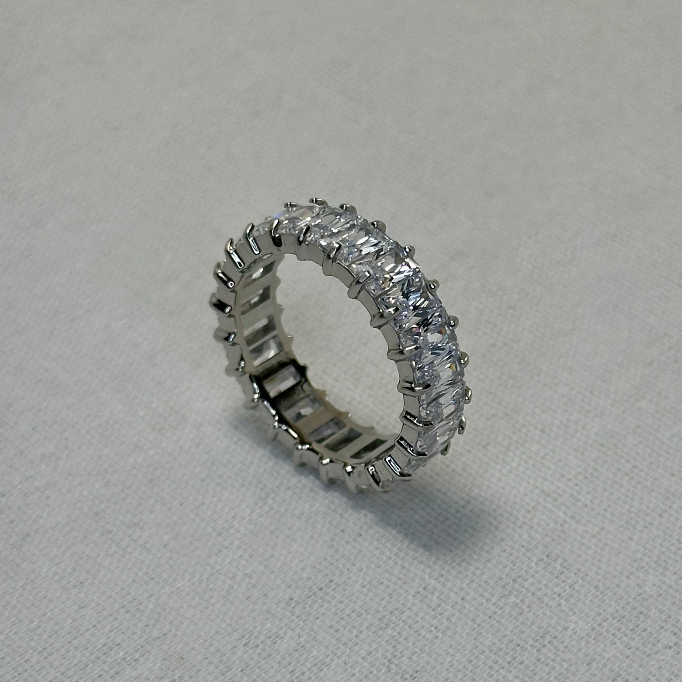 Amara - CZ Baguette Pave Eternity Ring - Stainless Steel Silver - LUMENAURA  LUMENAURA
