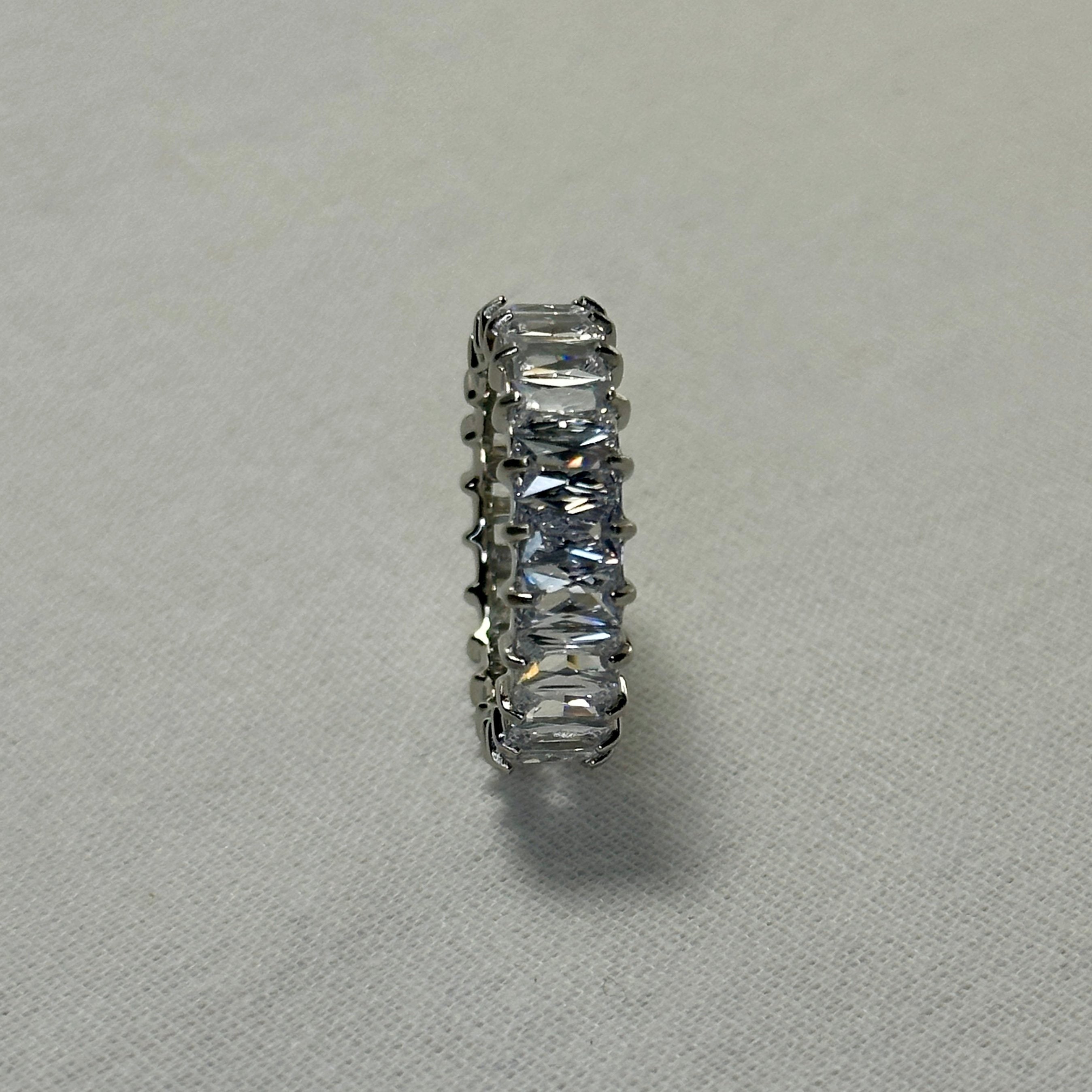 Amara - CZ Baguette Pave Eternity Ring - Stainless Steel Silver - LUMENAURA  LUMENAURA