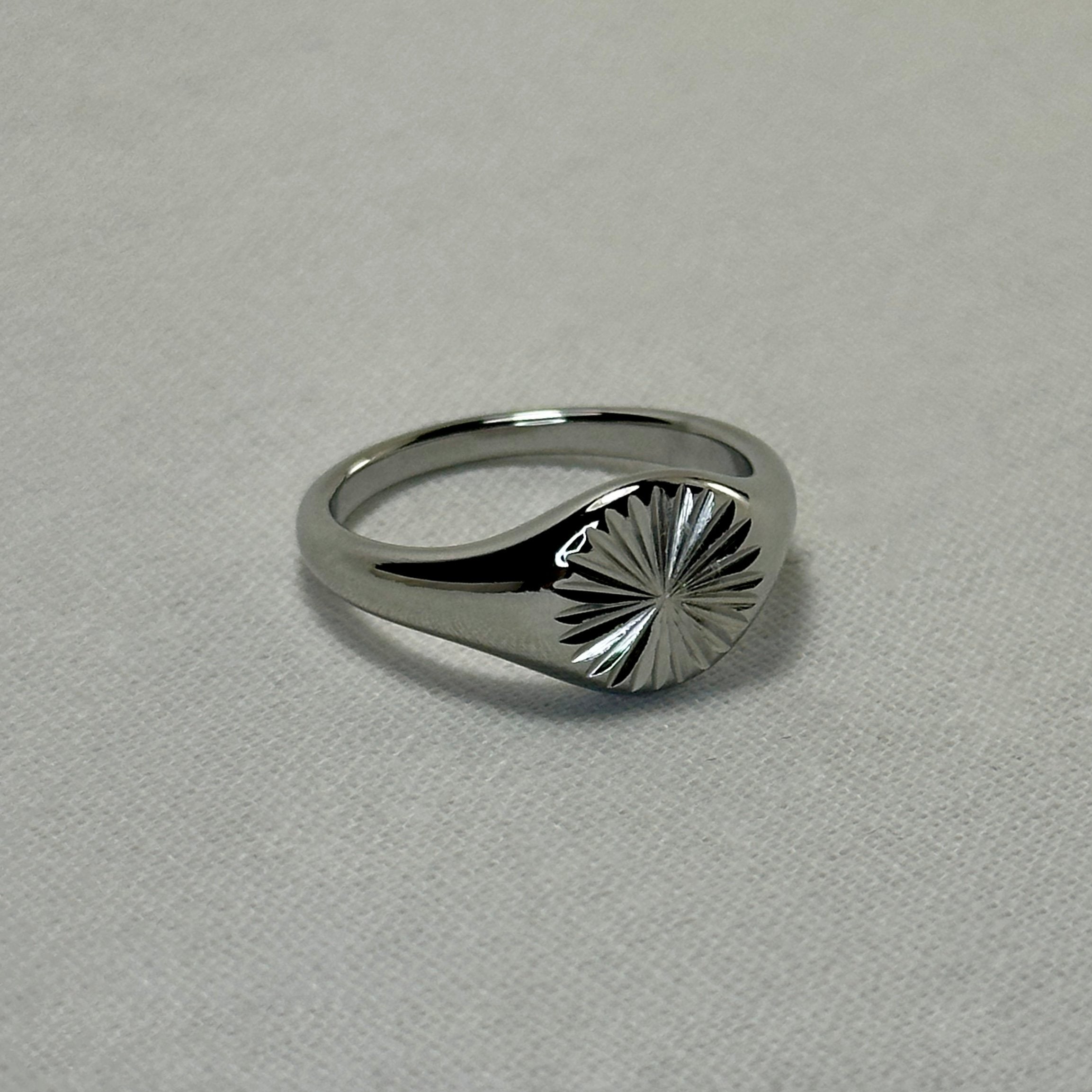 Surya - Sunburst Signet Ring - Stainless Steel Silver - LUMENAURA  LUMENAURA