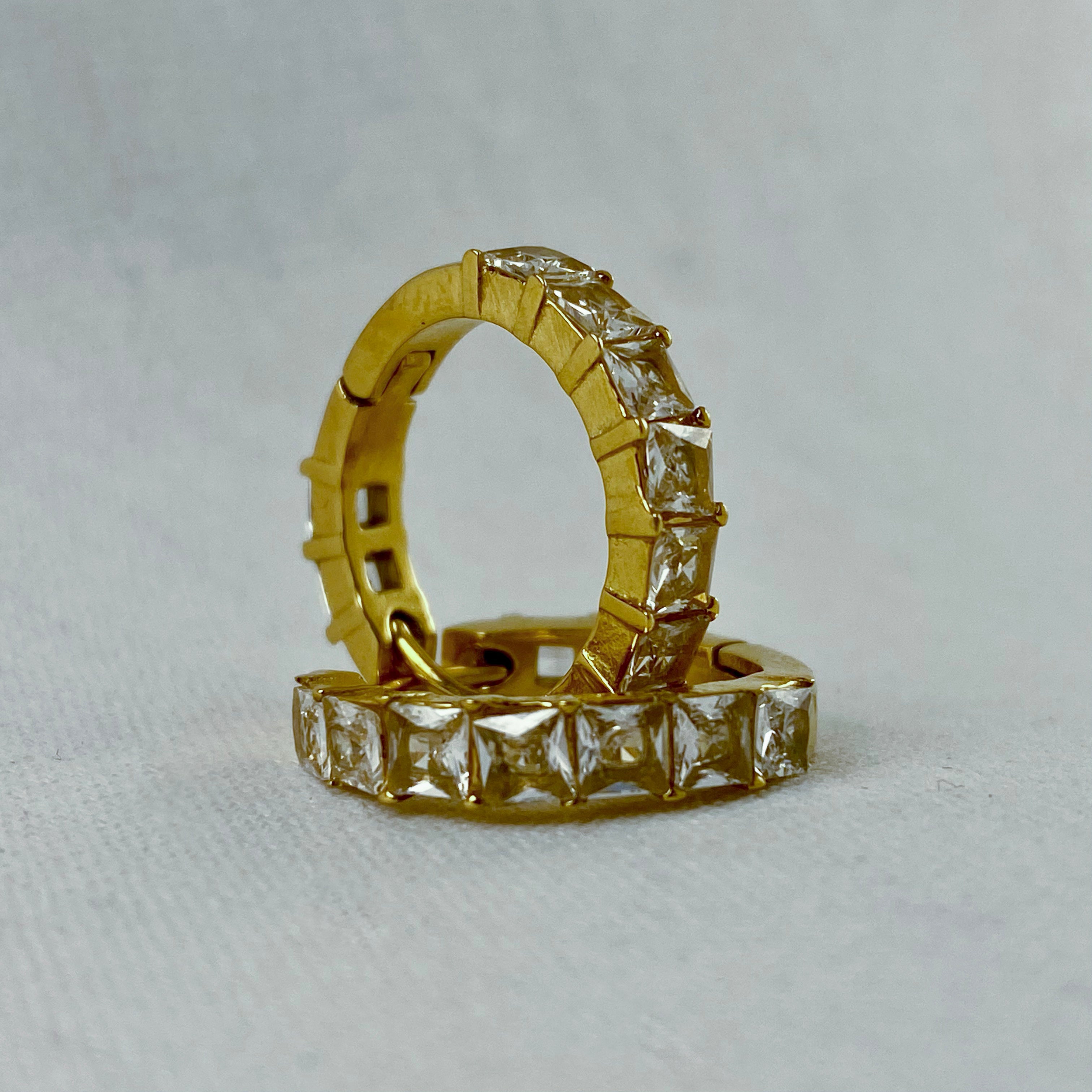 Shobha - CZ Square Cut Hoop Earrings - 18k Gold PVD - LUMENAURA  LUMENAURA