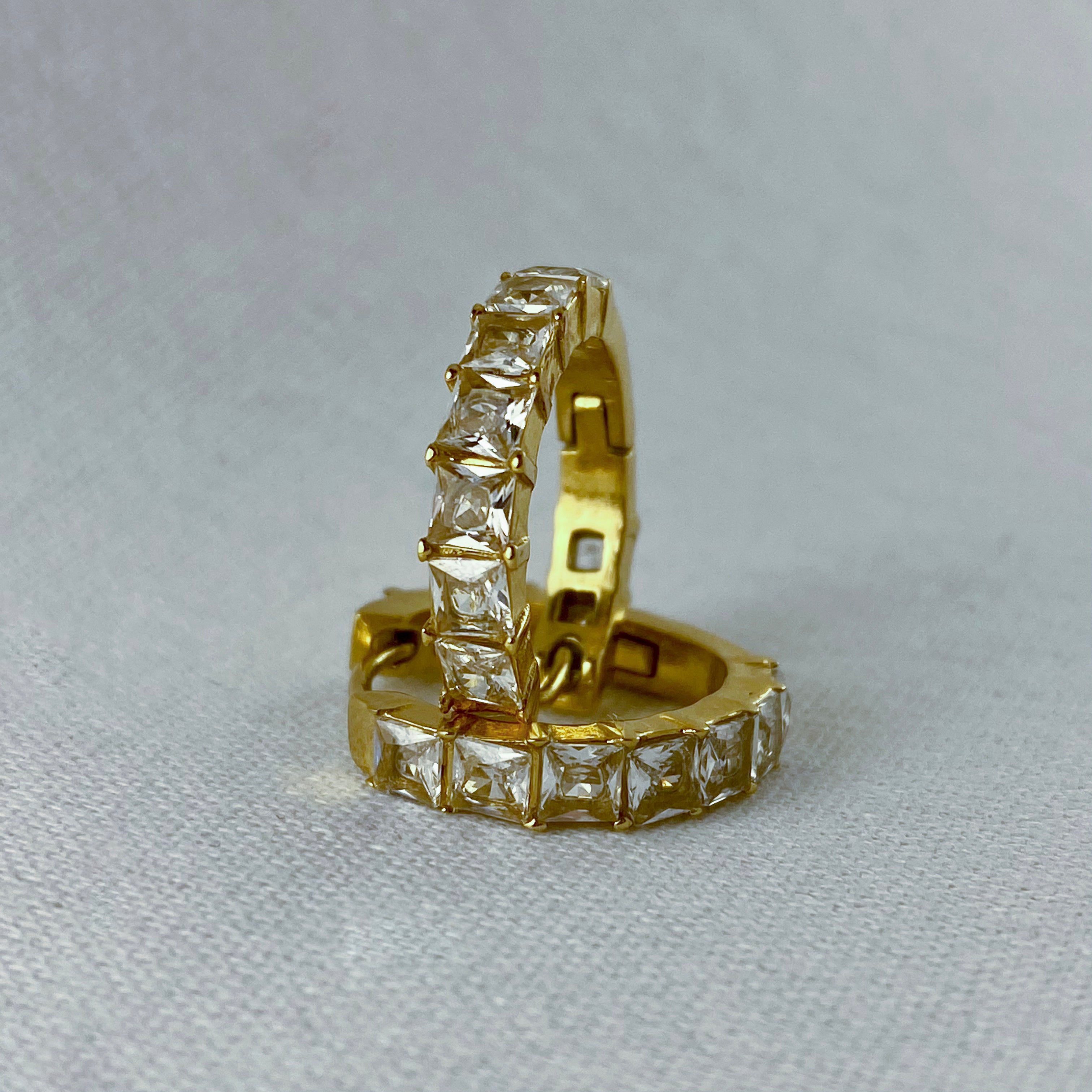 Shobha - CZ Square Cut Hoop Earrings - 18k Gold PVD - LUMENAURA  LUMENAURA