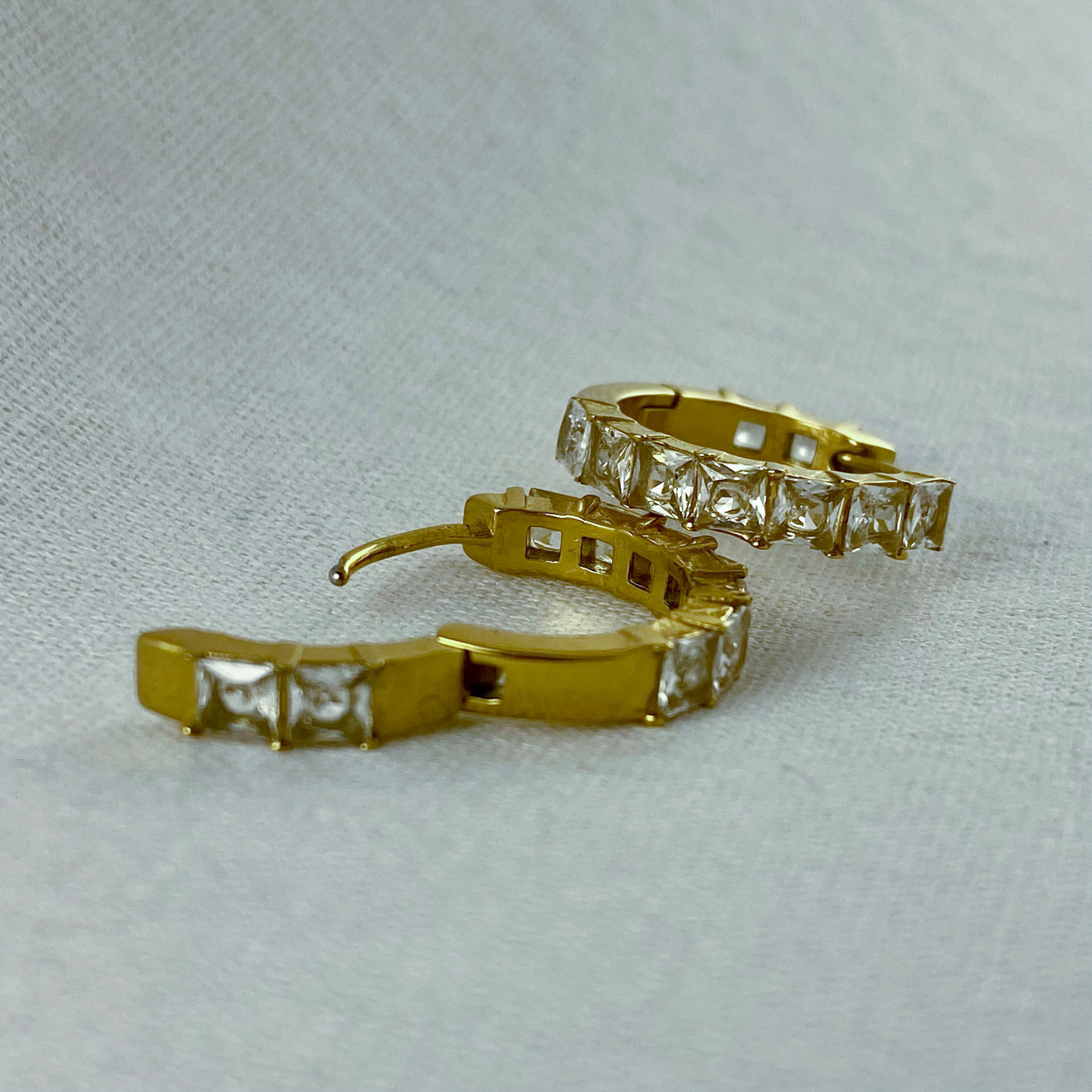 Shobha - CZ Square Cut Hoop Earrings - 18k Gold PVD - LUMENAURA  LUMENAURA