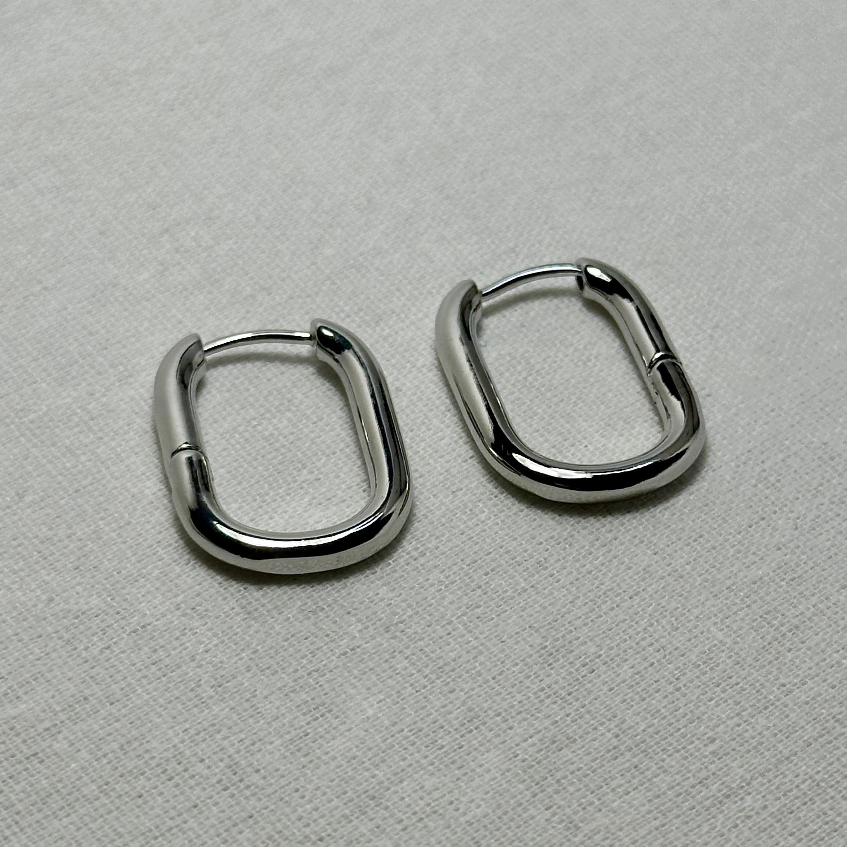 Aayat - Rectangle Hoop Earrings - Stainless Steel Silver - LUMENAURA  LUMENAURA