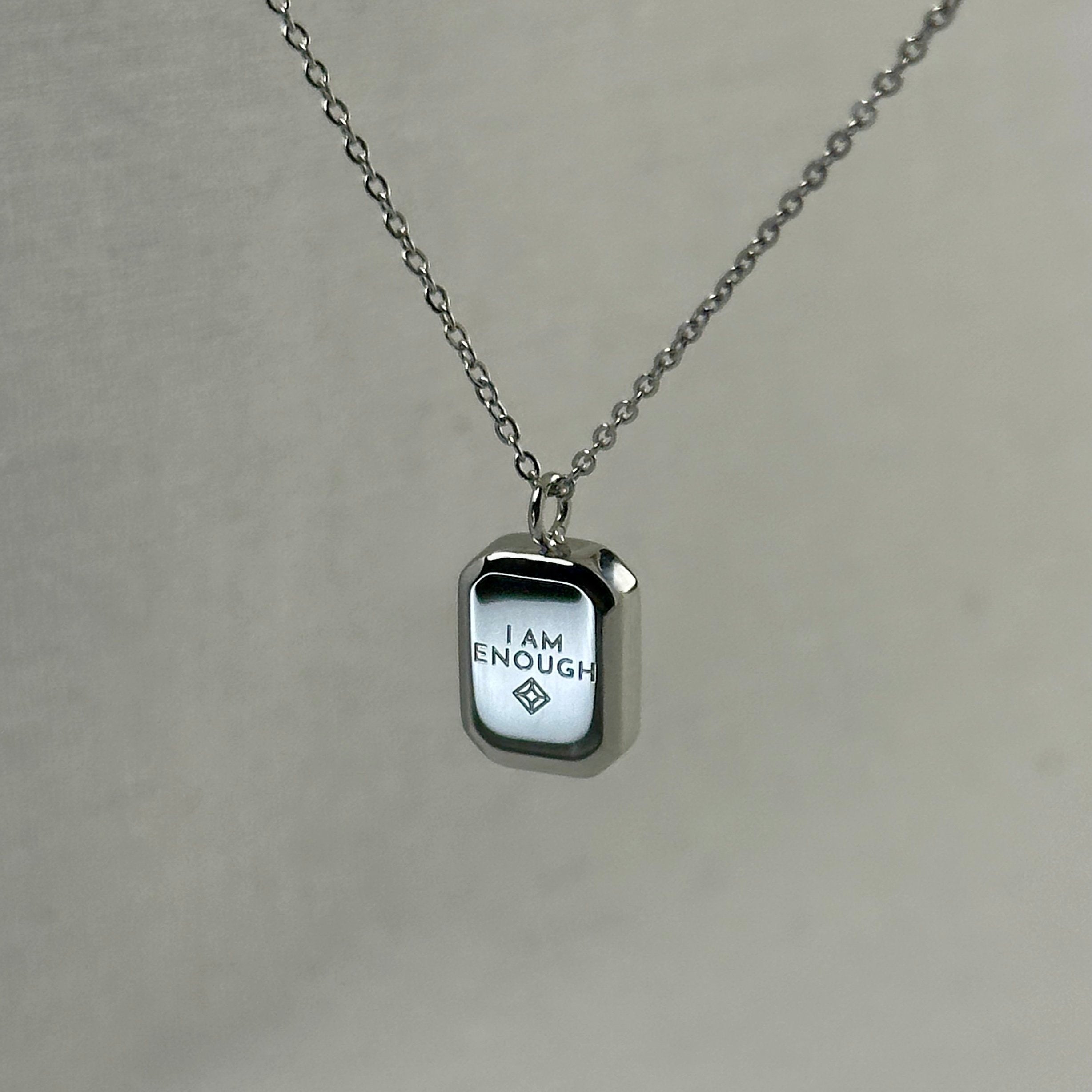 Purna - "I AM ENOUGH" Reversible Necklace - Stainless Steel Silver - LUMENAURA  LUMENAURA