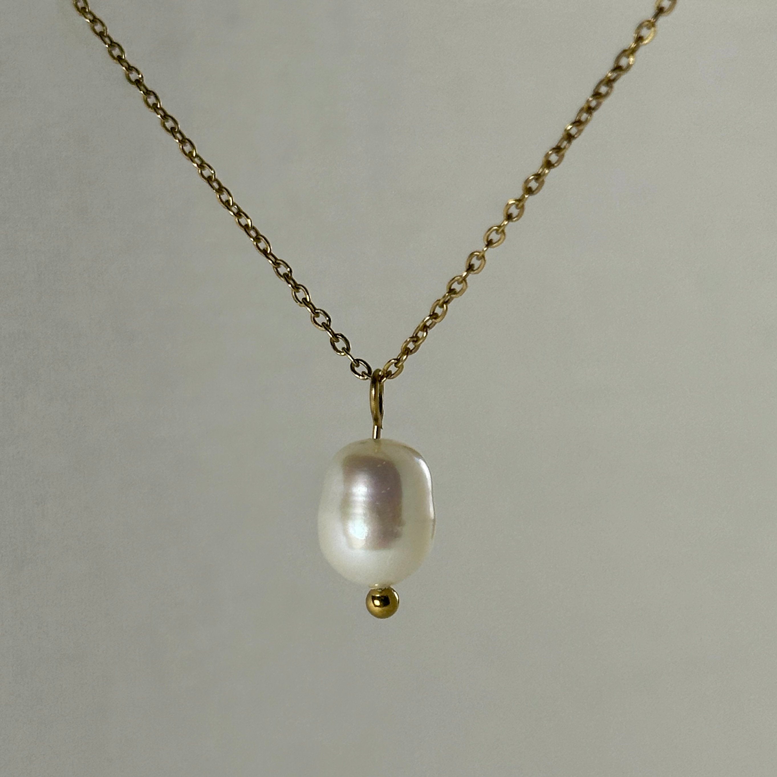 Neerja - Pearl Drop Necklace - 18k Gold PVD - LUMENAURA  LUMENAURA