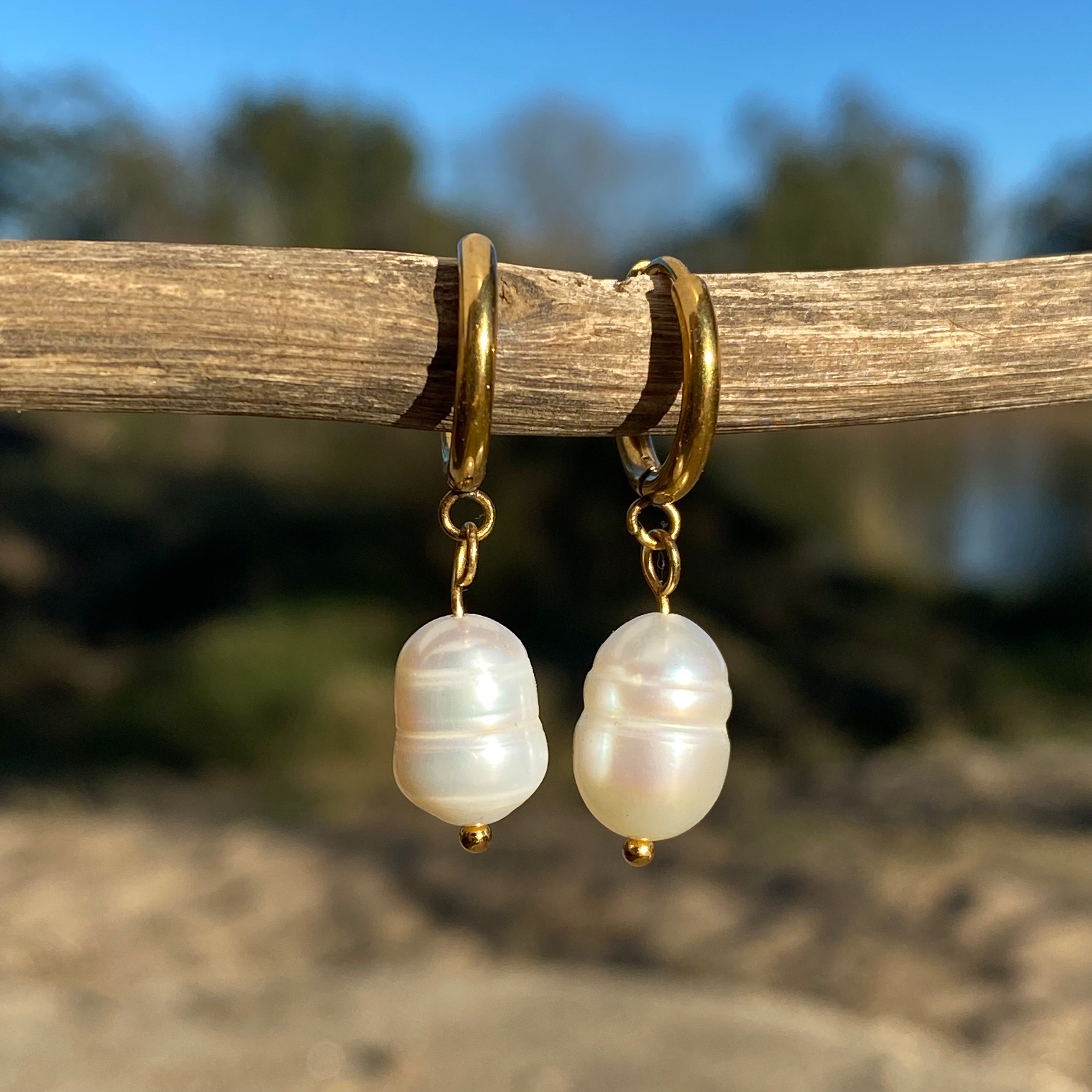 Neerja - Pearl Drop Earrings - 18k Gold PVD - LUMENAURA  LUMENAURA