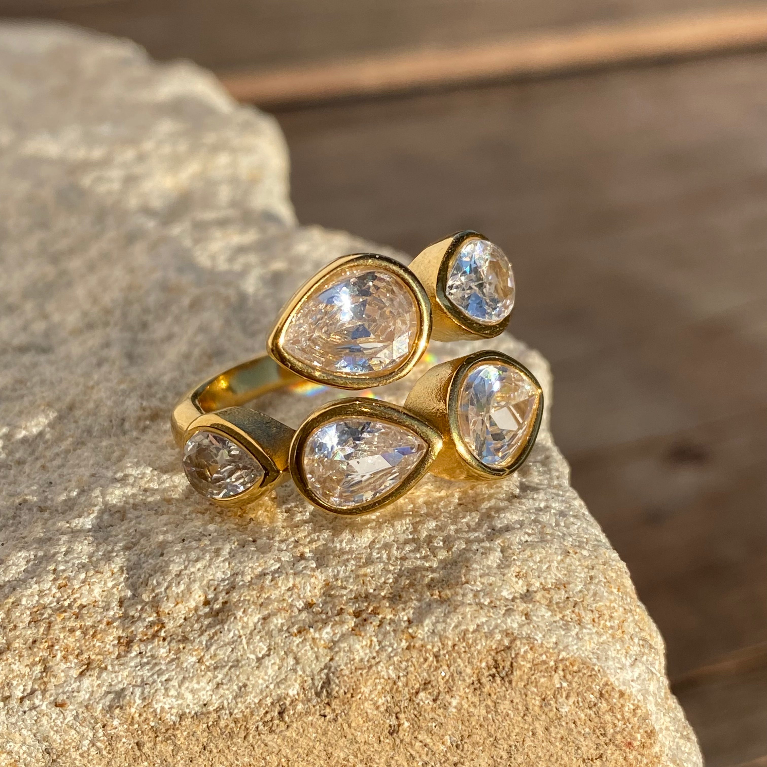 Paani - Teardrop Bezel Set Ring - 18k Gold PVD - LUMENAURA  LUMENAURA