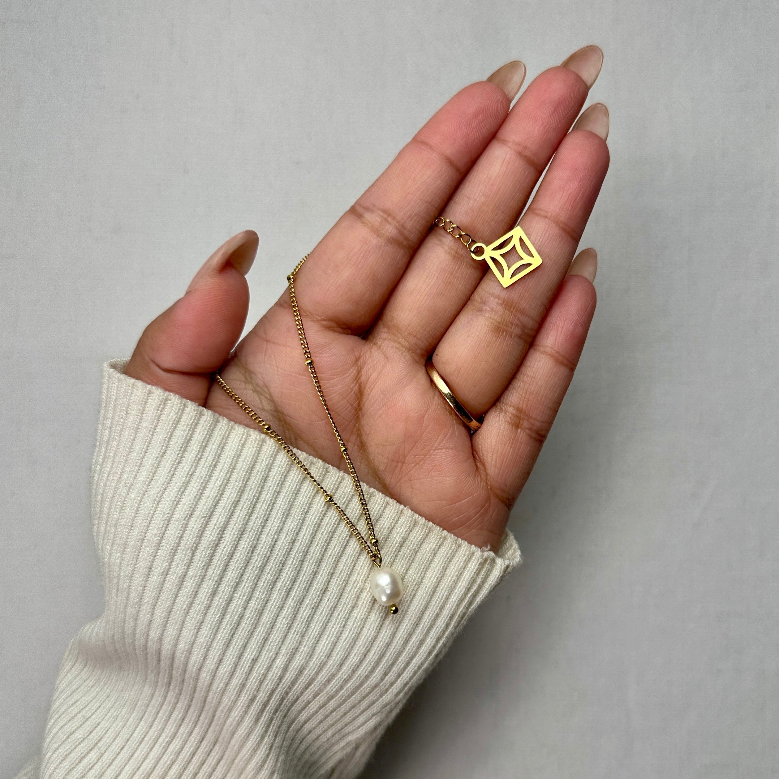 Neerja - Pearl Drop Necklace - 18k Gold PVD - LUMENAURA  LUMENAURA