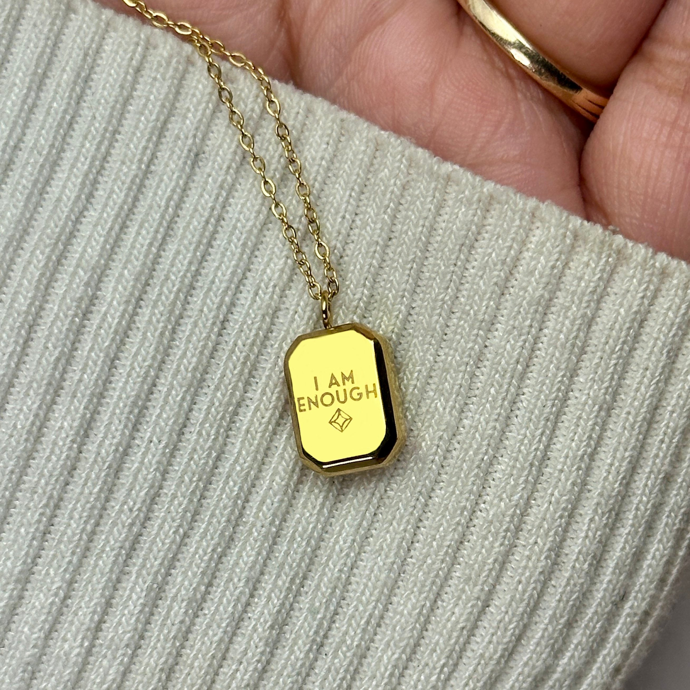 Purna "I AM ENOUGH" Reversible Necklace - 18k Gold PVD - LUMENAURA  LUMENAURA