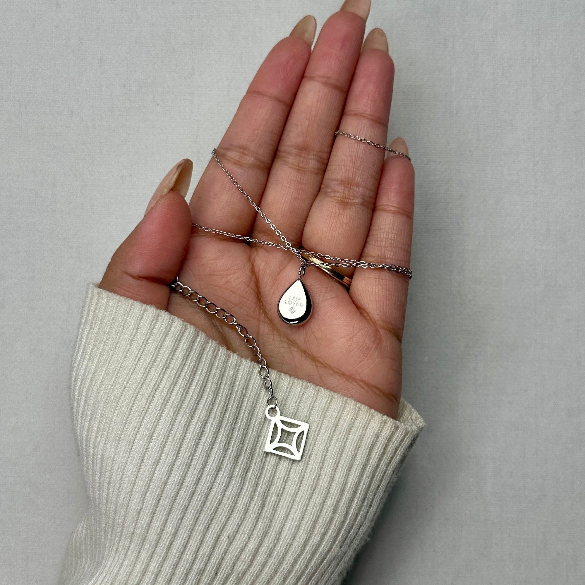 Jaan - "I AM LOVED" Reversible Necklace - Stainless Steel Silver - LUMENAURA  LUMENAURA