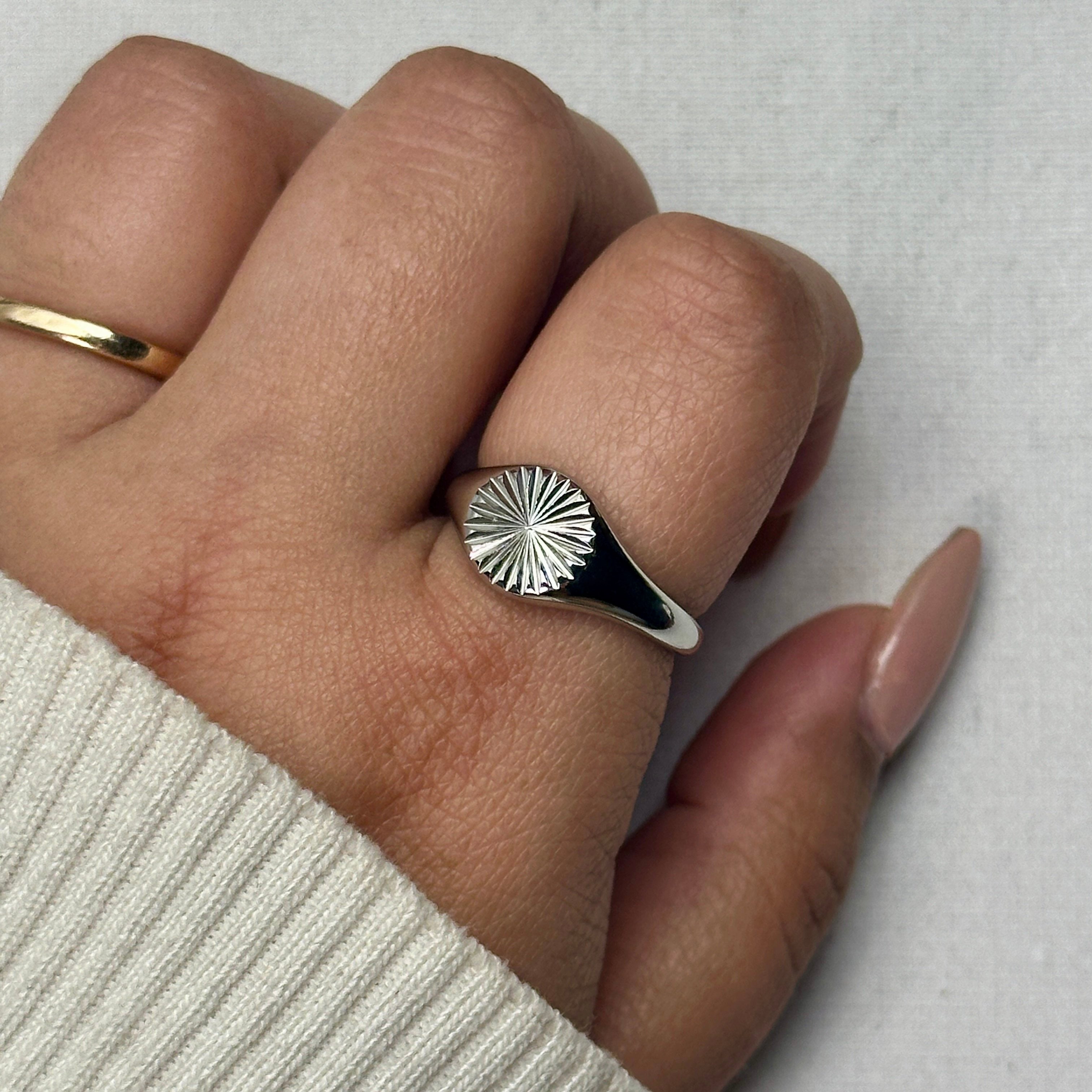 Surya - Sunburst Signet Ring - Stainless Steel Silver - LUMENAURA  LUMENAURA