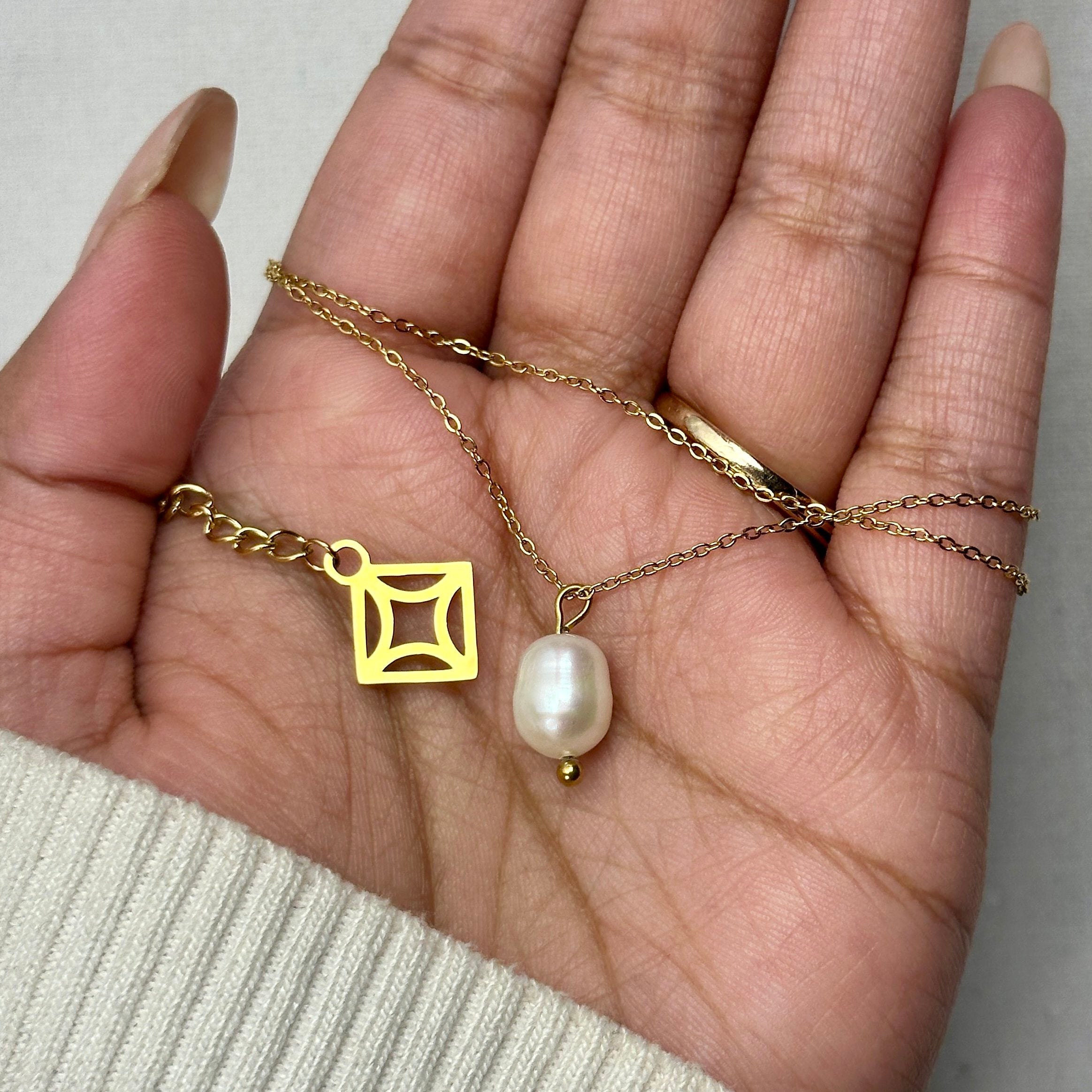 Neerja - Pearl Drop Necklace - 18k Gold PVD - LUMENAURA  LUMENAURA