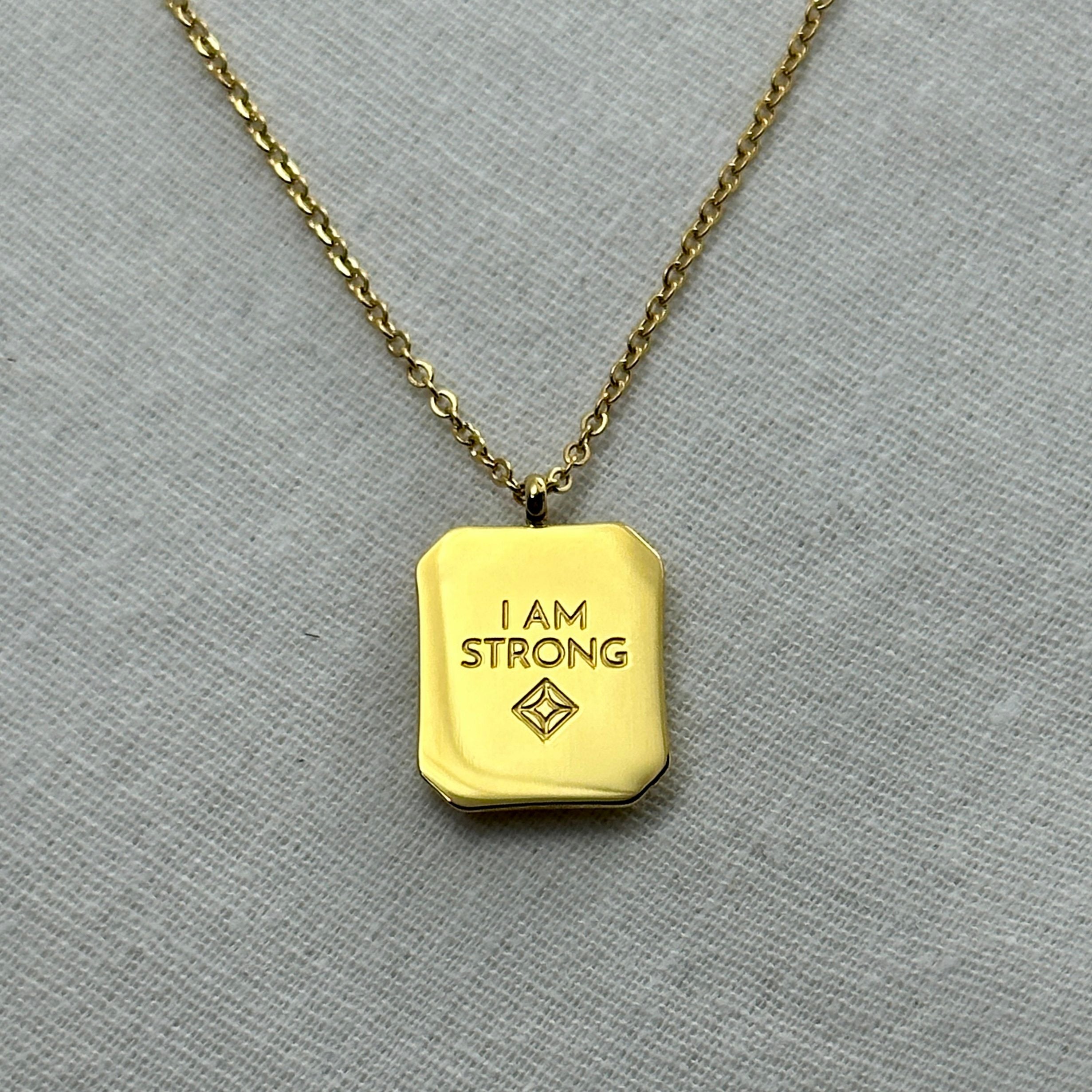 Kamal - "I AM STRONG" Reversible Necklace - 18k Gold PVD - LUMENAURA  LUMENAURA
