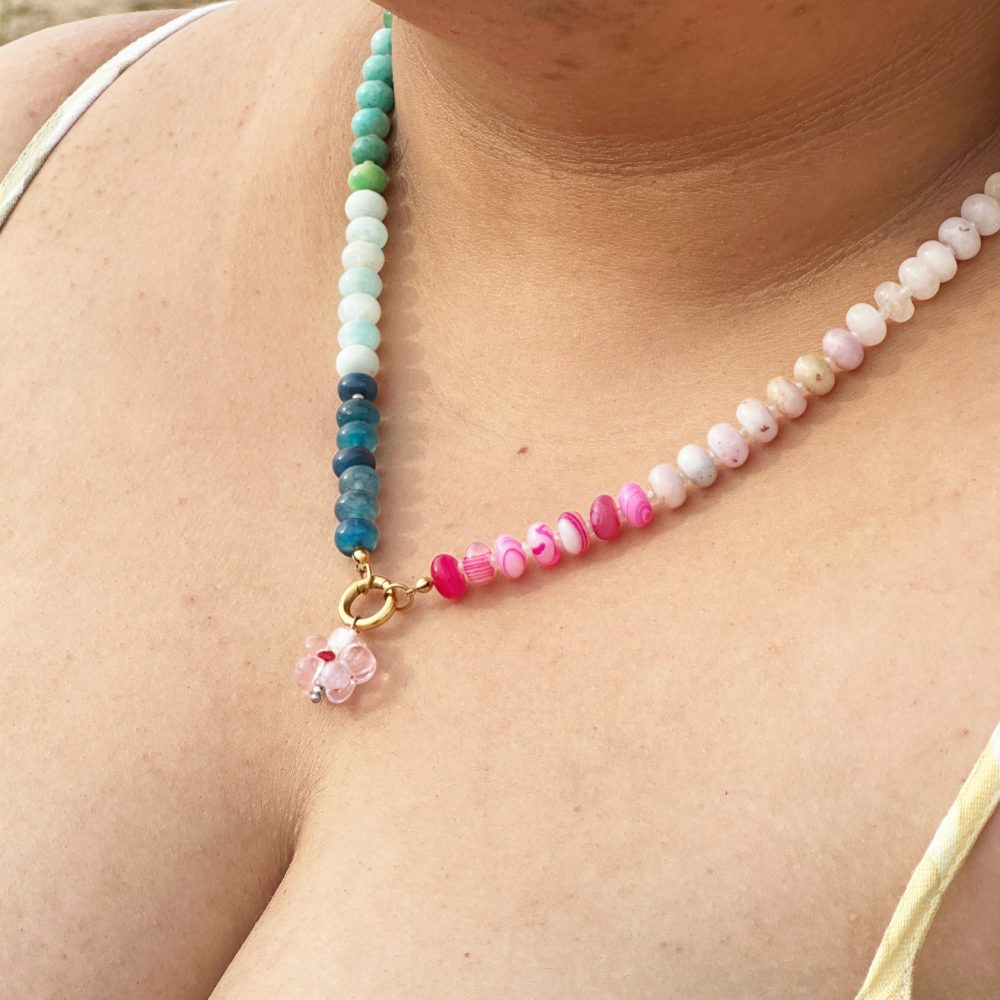 Indra - Rainbow Natural Stone Necklace - 18k Gold Plated PVD