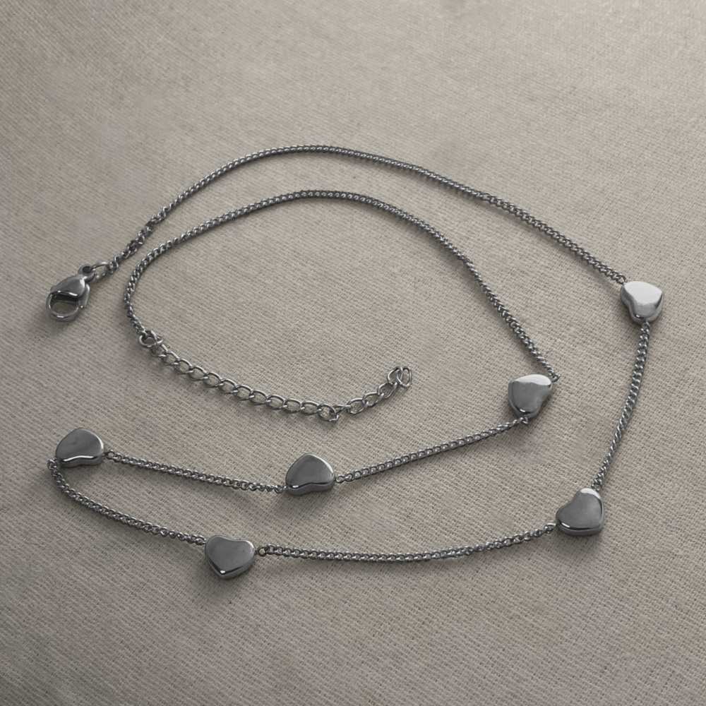 Jiya - Dainty Hearts Necklace - Stainless Steel Silver