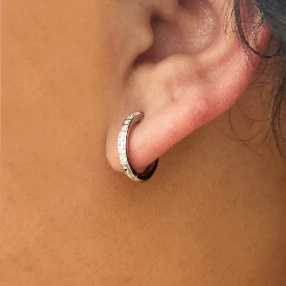 Kundala - CZ Dainty Huggies Earrings - Stainless Steel Silver -  - LUMENAURA