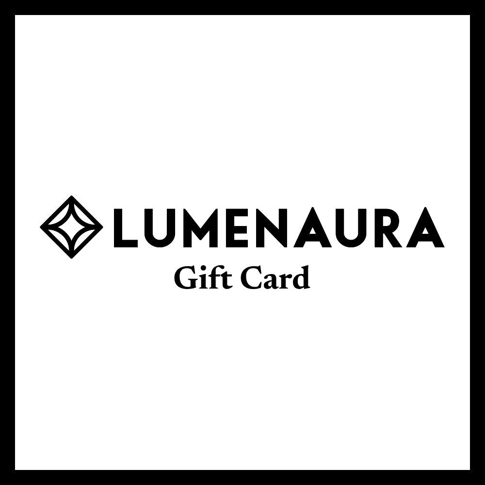 Lumenaura gift card with logo and text on a white background