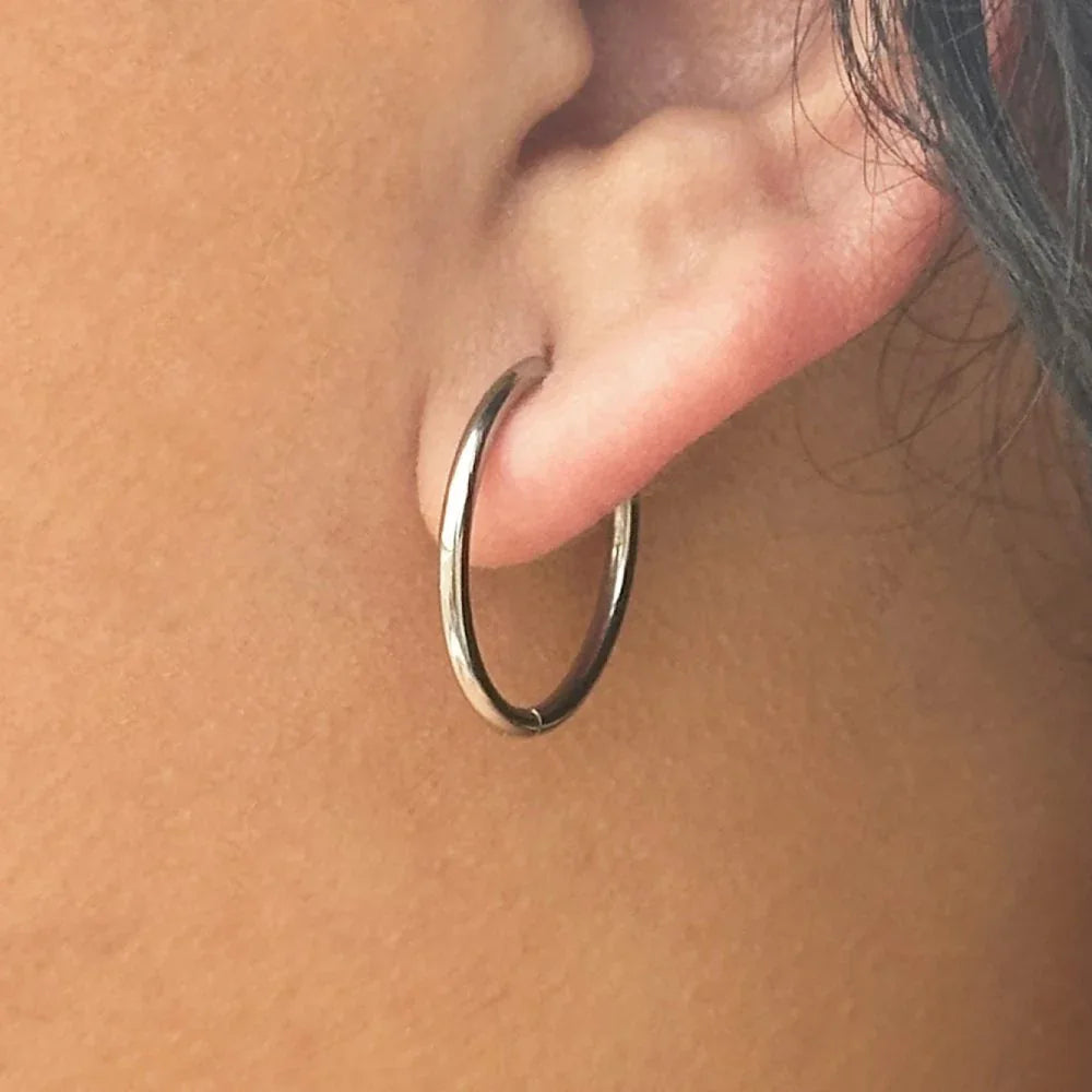 Mandala - Round Hoop Earrings - Stainless Steel Silver -  - LUMENAURA