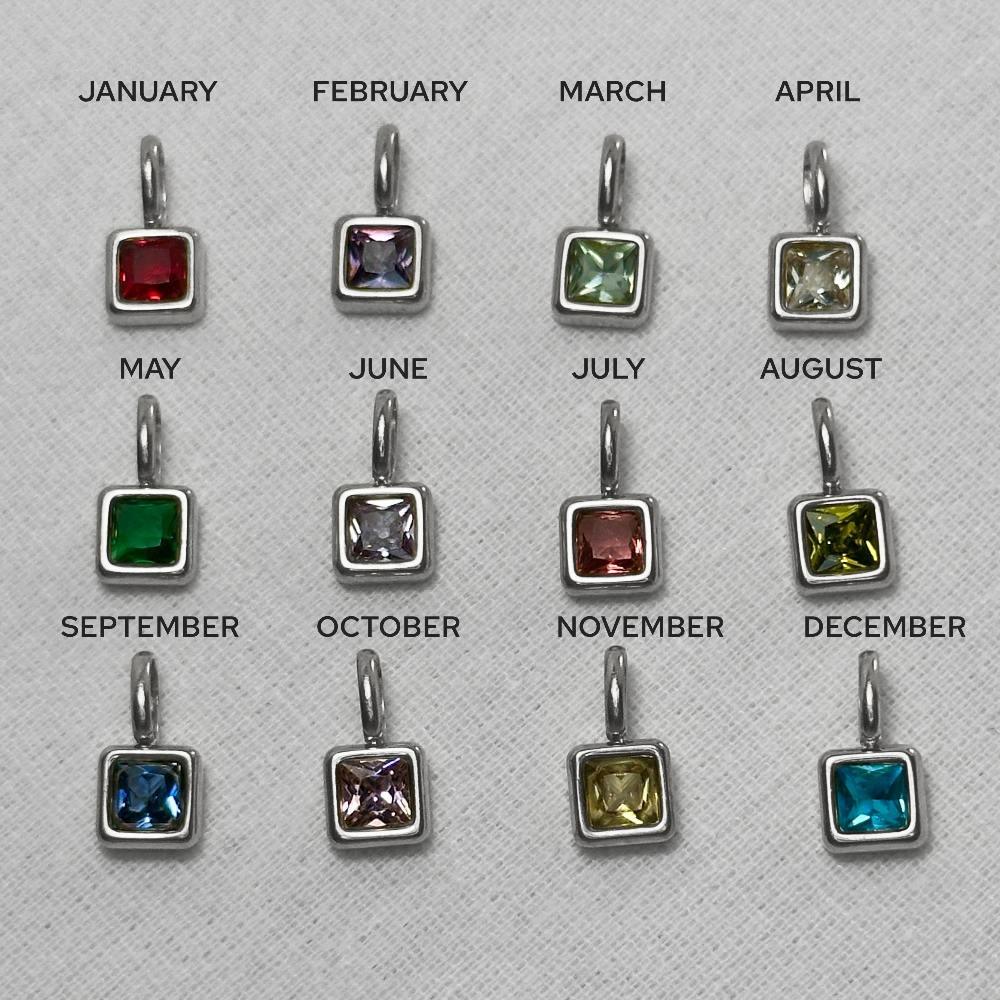 Ratna - Birthstone Pendant for Bracelet & Necklace - Stainless Steel Silver