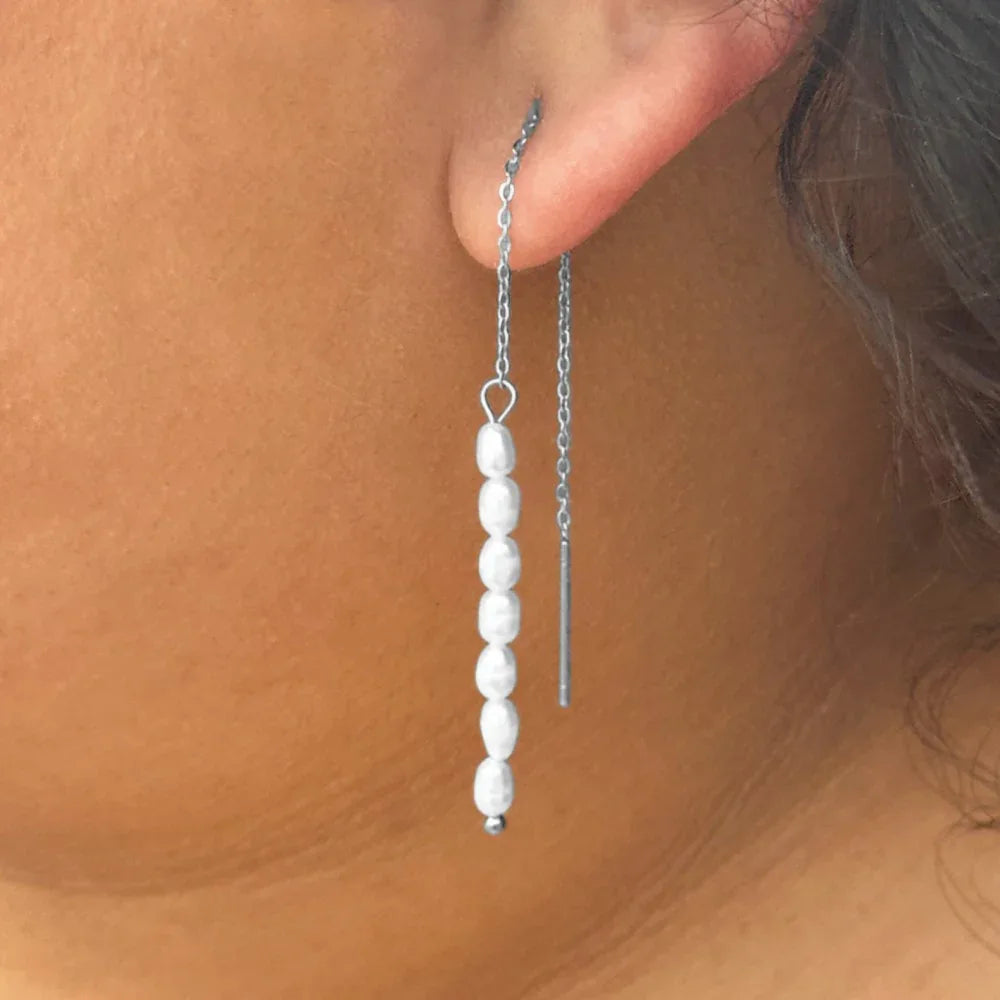 Resham - Threaded Earrings - Stainless Steel Silver -  - LUMENAURA